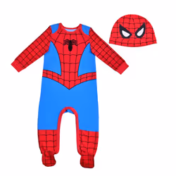 Marvel Spider-Man Boys Long Sleeve Footie Romper and Hat Set for Newborns and Infants