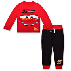 Disney Cars Boys Long Sleeve Shirt Costume and Jogger Set for Toddler and Little Kids - Red/Black