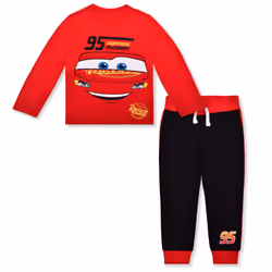 Disney Cars Boys Long Sleeve Shirt Costume and Jogger Set for Toddler and Little Kids - Red/Black