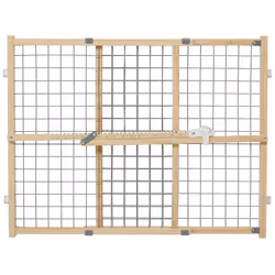 New World Wire Mesh Wood Dog Gate  Pet Gate  Does Not Damage Walls  No Tool Assembly  Features Patented Locking Arm  24H x 27 ...