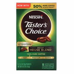 NescafÃ©, Taster's Choice, Instant Coffee, House Blend, Light/Medium Roast, Decaf, 5 Packets, 0.1 oz (3 g) Each