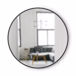 Umbra Hub Round Wall Mirror with Rubber Frame  Modern Style for Bathroom  Entryway  Living Room and More  37-Inch  Black