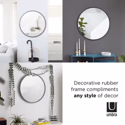 Umbra Hub Round Wall Mirror with Rubber Frame  Modern Style for Bathroom  Entryway  Living Room and More  37-Inch  Black
