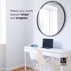 Umbra Hub Round Wall Mirror with Rubber Frame  Modern Style for Bathroom  Entryway  Living Room and More  37-Inch  Black