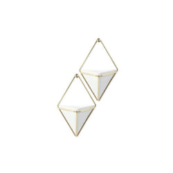 Umbra 470753-524 Trigg Hanging Planter Vase & Geometric Wall Decor Container - Ceramic White & Brass