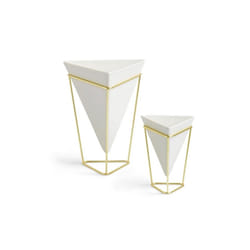 Umbra 1004372-524 Trigg Desktop Planter Vase & Geometric Container - White Ceramic & Brass - Set of 2