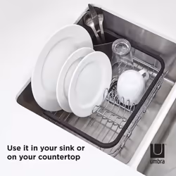 Umbra Sinkin Dish Drying Rack  Drainer with Cup Holders and Removable Cutlery Caddy  Use Over Sink  in Sink  or On Counter  De - Additional view 4