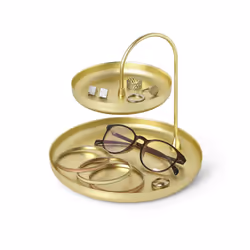 Umbra Poise Large  Double Jewelry Tray  Attractive Jewelry Storage You Can Leave Out  Two-Tiered  Matte Brass Finish