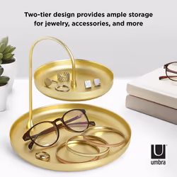 Umbra Poise Large  Double Jewelry Tray  Attractive Jewelry Storage You Can Leave Out  Two-Tiered  Matte Brass Finish