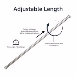 Amazon Basics Tension Curtain Rod, Adjustable 36-54" Width - Nickel, Classic Finial