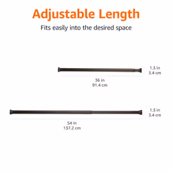 Amazon Basics Tension Curtain Rod, Adjustable 36-54" Width - Bronze, Classic Finial