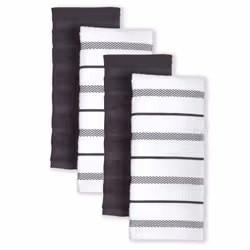 KitchenAid Albany Kitchen Towel 4-Pack Set  Onyx Black/White  16""""x26""""