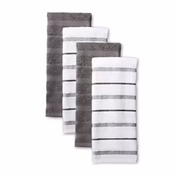 KitchenAid Albany Kitchen Towel 4-Pack Set  Charcoal Grey/White  16""""x26""""