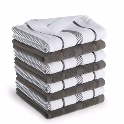 KitchenAid Albany Dishcloth 8 Pack Set  Charcoal Grey/White  12""""x12""""