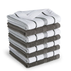KitchenAid Albany Dishcloth 8 Pack Set  Charcoal Grey/White  12""""x12""""