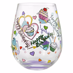 Enesco Designs by Lolita Birthday Cupcakes HandPainted Artisan Stemless Wine Glass  1 Count Pack of 1  Multicolor
