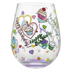 Enesco Designs by Lolita Birthday Cupcakes HandPainted Artisan Stemless Wine Glass  1 Count Pack of 1  Multicolor