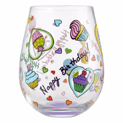 Enesco Designs by Lolita Birthday Cupcakes HandPainted Artisan Stemless Wine Glass  1 Count Pack of 1  Multicolor