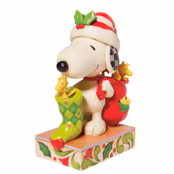 Enesco Peanuts by Jim Shore Snoopy with Woodstocks and a Stocking Figurine 7 Inch Multicolor
