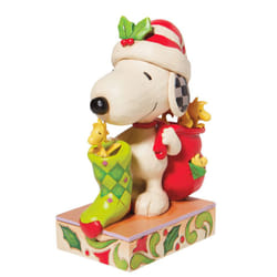 Enesco Peanuts by Jim Shore Snoopy with Woodstocks and a Stocking Figurine  7 Inch  Multicolor