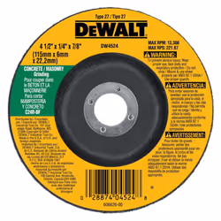 DeWalt DW4524 4-1/2"""" x 1/4"""" x 7/8"""" Concrete/Masonry Grinding Wheel