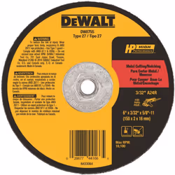 DEWALT DW8755 6-Inch by 3/32-Inch Metal Cutting and Notching Wheel  5/8-11 Arbor
