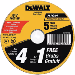 DEWALT 4-1/2 Inch Cut-Off Wheel  Angle Grinder Cutting Disc  General Purpose  5-Pack DW8062B5