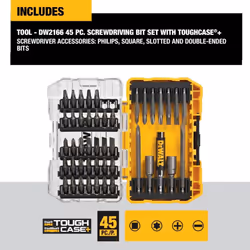 Screwdriver Bit Set with Tough Case, 45-Piece (DW2166), Grey/Silver Screwdriving Set With Tough Case