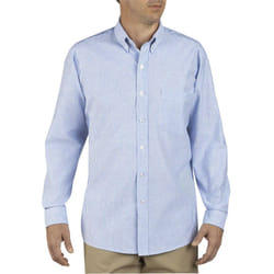 DICKIES Men's Shirt Long Sleeve OXFORD Button Down Blue White Tan Striped - Blue/White Striped, 19-19.5" Regular