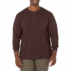 Dickies Mens Long Sleeve Heavyweight Henley chocolate Brown Medium