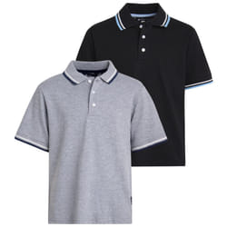 Ben Sherman Boys' Polo Shirt - 2 Pack Classic Fit Short Sleeve Pique Polo - Comfort Stretch Golf Shirt for Boys (8-18)  Size 10-12  Black/Heather Grey