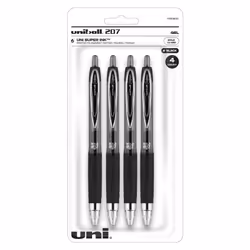 uni-ball 207 Retractable Fraud Prevention Gel Pens  Bold Point  1.0 mm  Translucent Black Barrels  Black Ink  Pack of 4