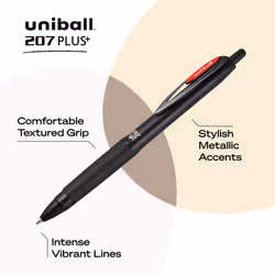 uniball 207 Plus+ Retractable Gel Pens 12 Pack in Red with 0.7mm Medium Point Pen Tips - Uni-Super Ink+ is Smooth  Vibrant  and Protects Against Water