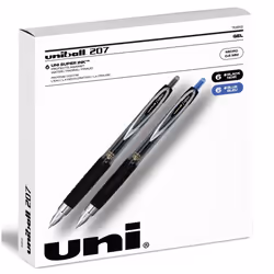 Uniball Signo 207 - Retractable Gel Pen 0.5mm Micro Point 12 Pack (6 Black & 6 Blue)