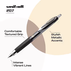 Uniball Signo 207 - Retractable Gel Pen  0.5mm Micro Point  12 Pack (6 Black & 6 Blue)