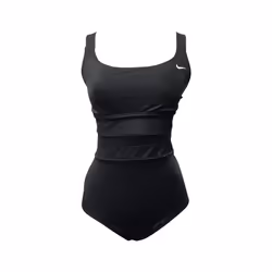 Nike Missy Mesh Solid Edge V-Back One Piece Swimsuit  Black  Medium