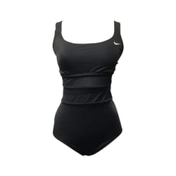 Nike Missy Mesh Solid Edge V-Back One Piece Swimsuit  Black  Medium