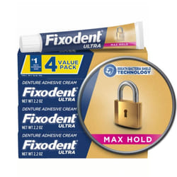 Fixodent Ultra Max Hold Secure Denture Adhesive Cream for Full and Partial Denture Wearers  2.2oz (Pack of 4)