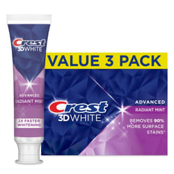 Crest 3D White Advanced Teeth Whitening Toothpaste  Crest 3D White Brilliance Toothpaste  Radiant Mint  3.3 oz  Pack of 3