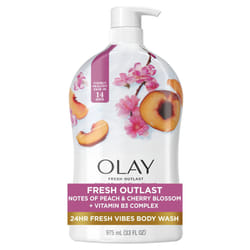 Olay Fresh Outlast Body Wash for Women  24hr Fresh Vibes  Refreshing & Restorative  Paraben Free  Peach and Cherry Blossom Scent  33 fl oz
