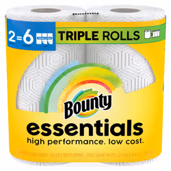 Bounty Essentials Select-A-Size Paper Towels  White  2 Triple Rolls = 6 Regular Rolls