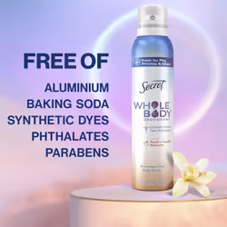 Secret Whole Body Deodorant for Women  Peach & Vanilla Scent  Aluminum Free Deodorant Spray  72 HR Odor Protection  3.5 oz