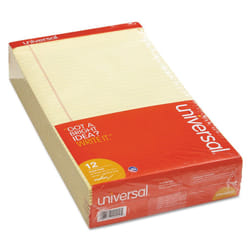 Universal 40000 Perforated Edge Writing Pad  Legal/Margin Rule  Legal  Canary  50 Sheet  Dozen