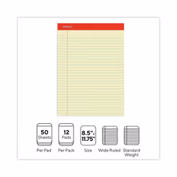 Universal 10630 Perforated Edge Writing Pad  Legal/Margin Rule  Letter  Canary  50 Sheet  Dozen