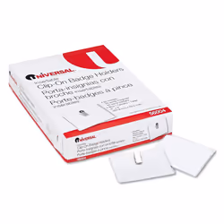 Universal 56004 Clear Badge Holders w/Garment-Safe Clips 3 x 4 White Inserts 50/Box