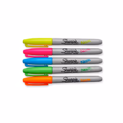 SHARPIE 1874447 Neon Permanent Markers, Fine Point, Assorted Colors, 5 Count