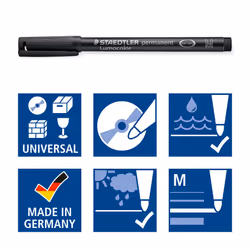 Staedtler Lumocolor Universal Pen, Medium, Felt Tip, Permanent Marker, 1.0mm, Black 317-8