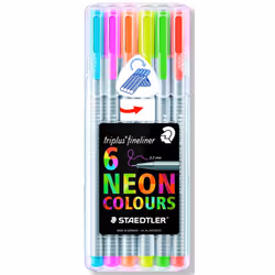 Staedtler Fineliner Drawing Pens .3mm 6 Count Triplus Fine Line  6-Pack  Assorted Neon
