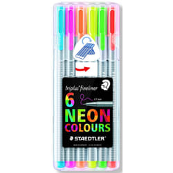 Staedtler Fineliner Drawing Pens .3mm 6 Count Triplus Fine Line  6-Pack  Assorted Neon