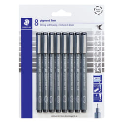 STAEDTLER Pigment Liner Pack  Black  8 Pens  Assorted Line Widths  0.05mm  0.1mm  0.2mm  0.3mm  0.5mm  0.8mm  1.0mm  1.2mm